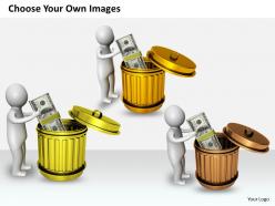 2513 3d man throw dollars in dustbin ppt graphics icons powerpoint