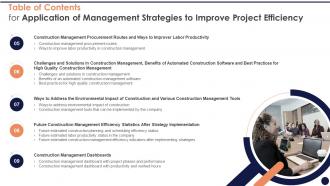 27 Table Of Contents For Application Of Management Strategies To Improve Project Efficiency