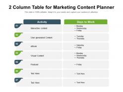 2 column table for marketing content planner