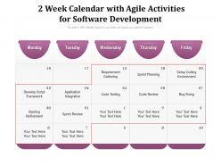 2 week calendar with agile activities for software