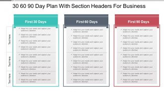 30 60 90 day plan with section headers for business powerpoint guide