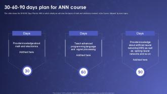 30 60 90 Days Plan For ANN Course Artificial Neural Networks IT Ppt Template