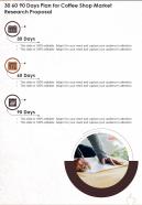 30 60 90 Days Plan For Coffee Shop Market Research Proposal One Pager Sample Example Document