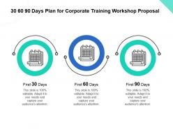 30 60 90 days plan for corporate training workshop proposal ppt powerpoint gallery