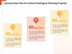 30 60 90 days plan for cultural heritage and planning proposal ppt file aids