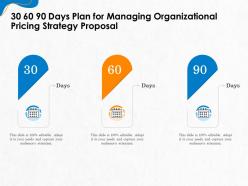 30 60 90 days plan for managing organizational pricing strategy proposal ppt icon