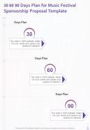 30 60 90 Days Plan For Music Festival Sponsorship Proposal Template One Pager Sample Example Document