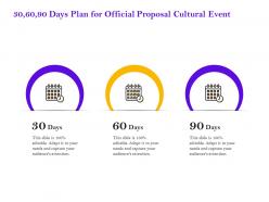 30 60 90 days plan for official proposal cultural event ppt powerpoint picture