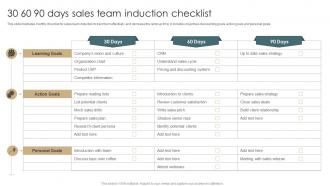 30 60 90 Days Sales Team Induction Checklist