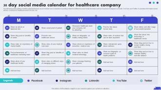 30 Day Social Media Calendar For Healthcare Hospital Marketing Plan To Improve Patient Strategy SS V