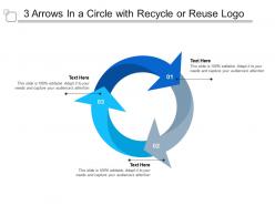 3 arrows in a circle with recycle or reuse logo