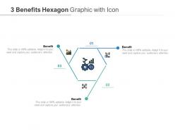 3 benefits hexagon graphic with icon