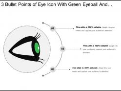 3 bullet points of eye icon with green eyeball and black eyelashes