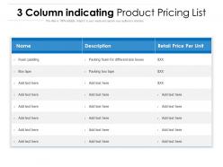 3 column indicating product pricing list