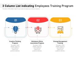 3 column list indicating employees training program