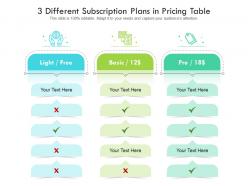 3 different subscription plans in pricing table infographic template