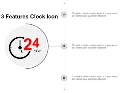 3 features clock icon powerpoint slide