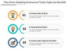 3 key points displaying achievement trophy target and idea bulb