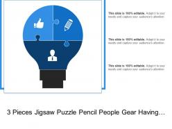 3 pieces jigsaw puzzle pencil people gear having bulb shaped