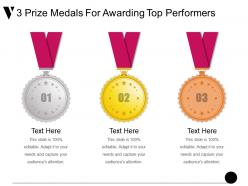 3 prize medals for awarding top performers example of ppt