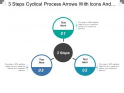 3 steps cyclical process arrows with icons and textboxes