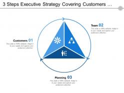 3 steps executive strategy covering customers team planning market opportunities and analysis