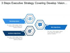 3 steps executive strategy covering develop vision objectives and implement strategy