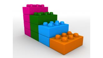 3d bar graph of four colored lego blocks stock photo