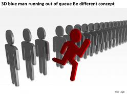 3d blue man running out of queue be different concept ppt graphic icon
