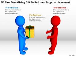 3d blue men giving gift to red men target achievement ppt graphic icon