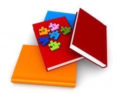 3d books with colorful puzzle stock photo