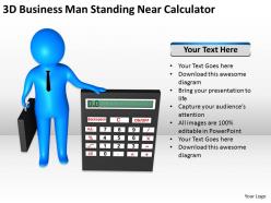 3d business man standing near calculator ppt graphics icons powerpoint