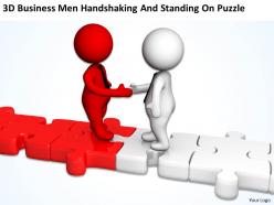 3d business men handshaking and standing on puzzle ppt graphics icons