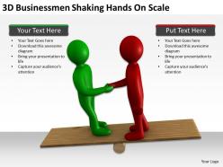 3d businessmen shaking hands on scale ppt graphics icons powerpoint