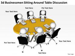3d businessmen sitting around table discussion ppt graphics icons powerpoint