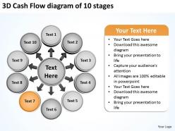 3d cash flow diagram of 10 stages circular spoke powerpoint templates