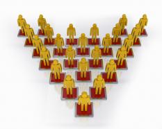 3d character pyramid shows hierarchy and teamwork stock photo