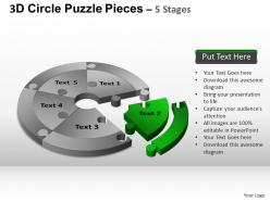 3d circle puzzle diagram 5 stages slide layout 4 ppt templates 0412