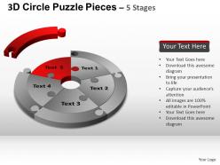 3d circle puzzle diagram 5 stages slide layout 4 ppt templates 0412