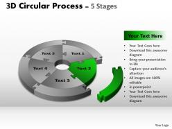 3d circular process cycle diagram chart 5 stages design 3 powerpoint slides and ppt templates 0412