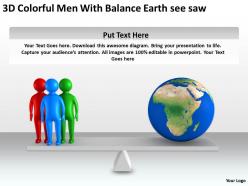 3d colorful men with balance earth see saw ppt graphic icon