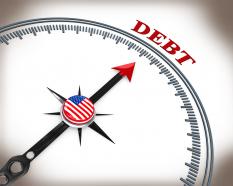 3D Compass Arrow Pointing On Debt Stock Photo
