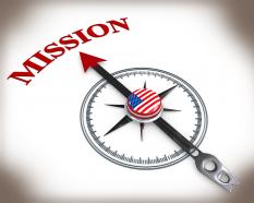 3D Compass Pointing On Mission With Us Flag Stock Photo