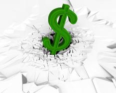3d crack effect with green dollar on stock photo