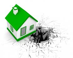 3d crack effect with green home stock photo