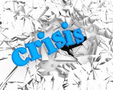 3d crack effect with word crisis stock photo