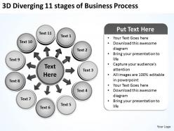 3d diverging 11 stages of busines process arrows software powerpoint slides