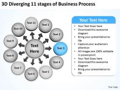 3d diverging 11 stages of busines process arrows software powerpoint slides
