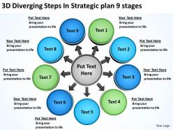 3d diverging steps strategic plan 9 stages cycle flow network powerpoint slides