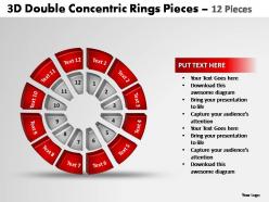 3d double concentric rings pieces 12 pieces powerpoint templates